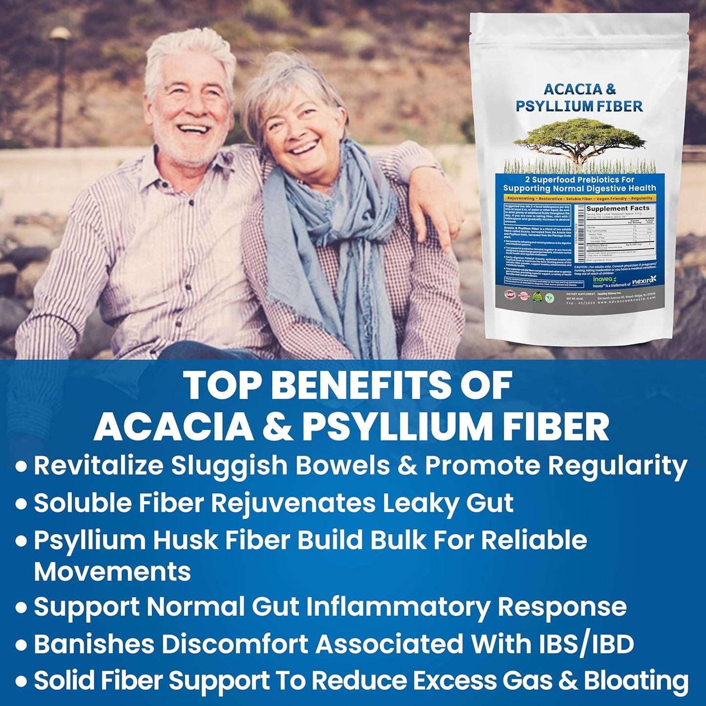 Acacia & Psyllium Husk Fiber Powder for Kidney Health and Digestive Support - 1.5 lbs (24oz)
