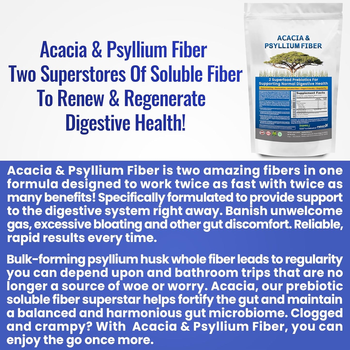 Acacia & Psyllium Husk Fiber Powder for Kidney Health and Digestive Support - 1.5 lbs (24oz)