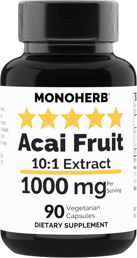 Acai Fruit Extract Capsules - 1000 mg - 90 Vegetarian Capsules - MONOHERB