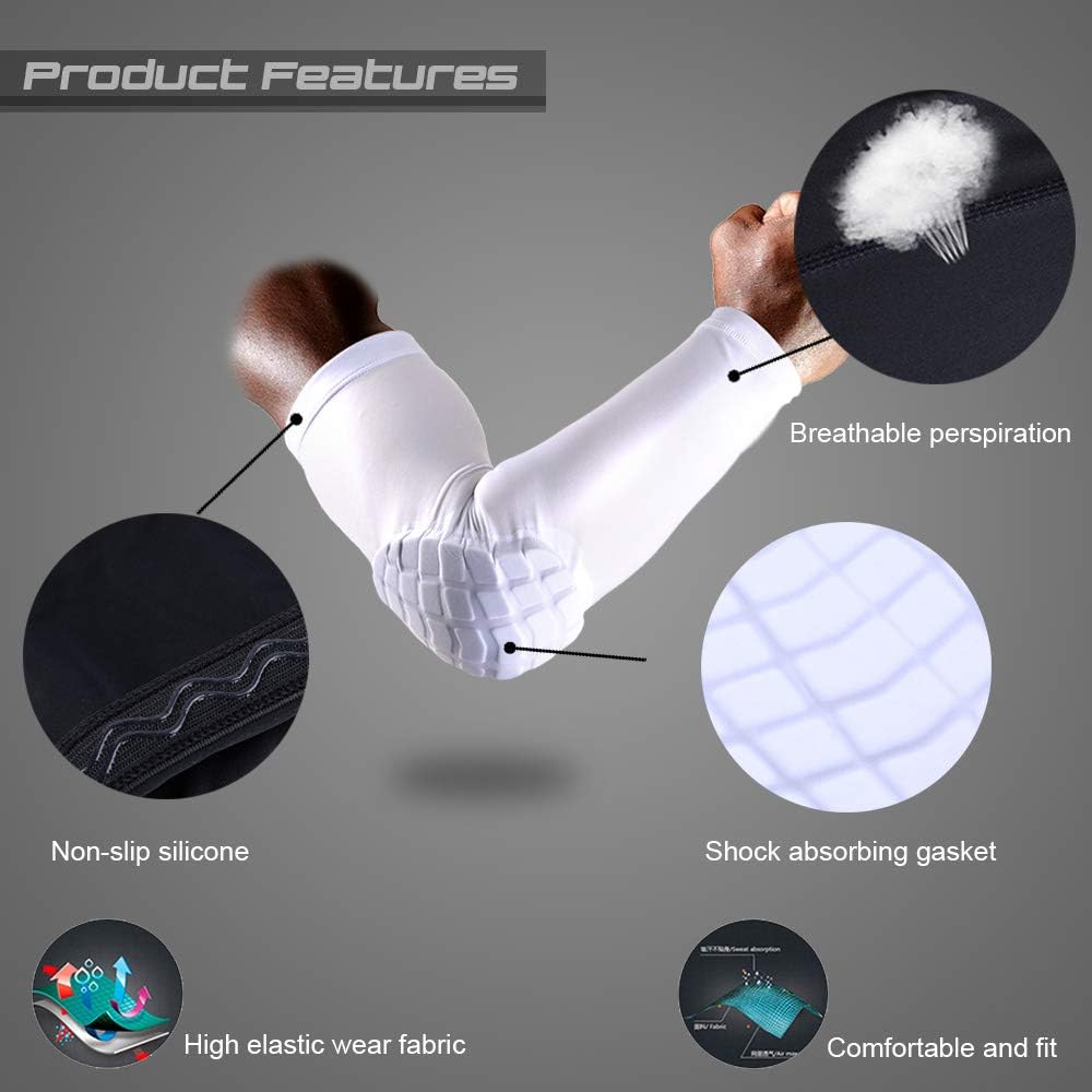 AceList 2PCS Elbow Pads with Padded Compression Shield Arm Sleeves - Ideal for Basketball, Volleyball Protection