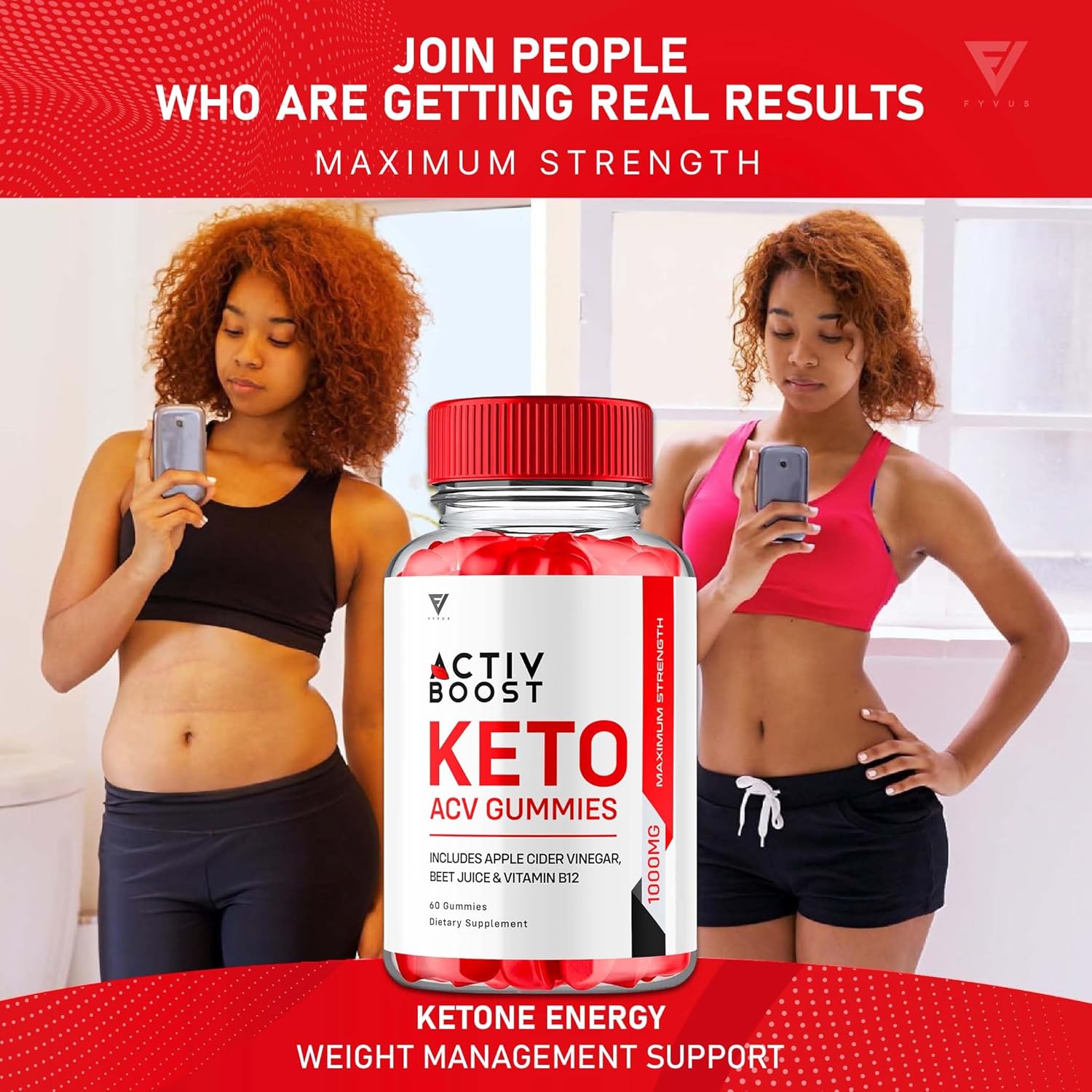 Activ Boost Keto ACV Gummies - Energy & Vitamin B12 Support (2 Pack) - 120 Gummies