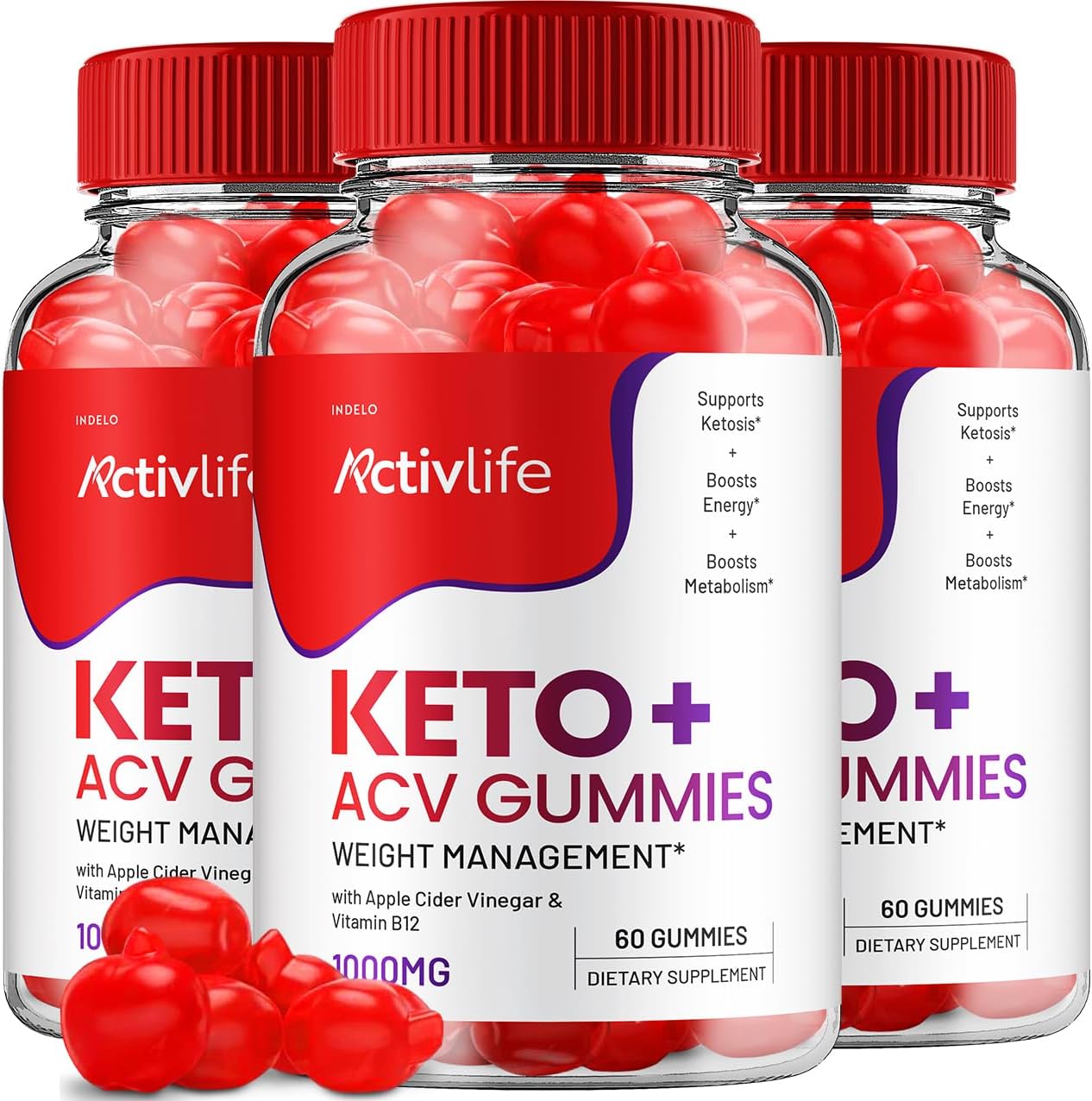 ActivLife Keto ACV Gummies - Weight Management Supplement with Apple Cider Vinegar - 1000mg Formula - 3 Pack of 180 Gummies
