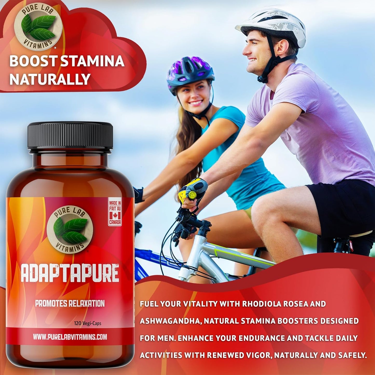 Adaptapure with Ashwagandha, Rhodiola Rosea, L-Theanine - 120 Capsules for Resilience, Stamina, Energy, Memory, Relaxation
