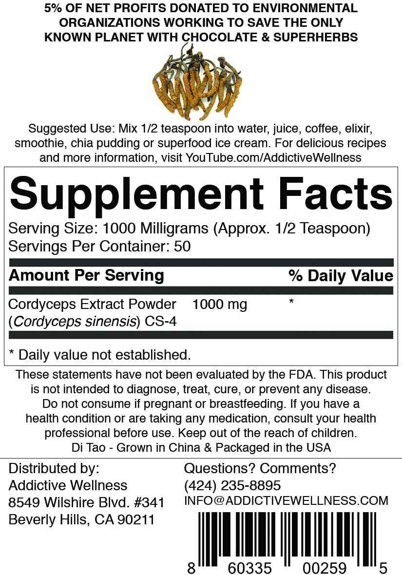 Addictive Wellness Cordyceps CS-4 Extract Powder - Pure & Potent for Energy and Endurance, 1 Packet