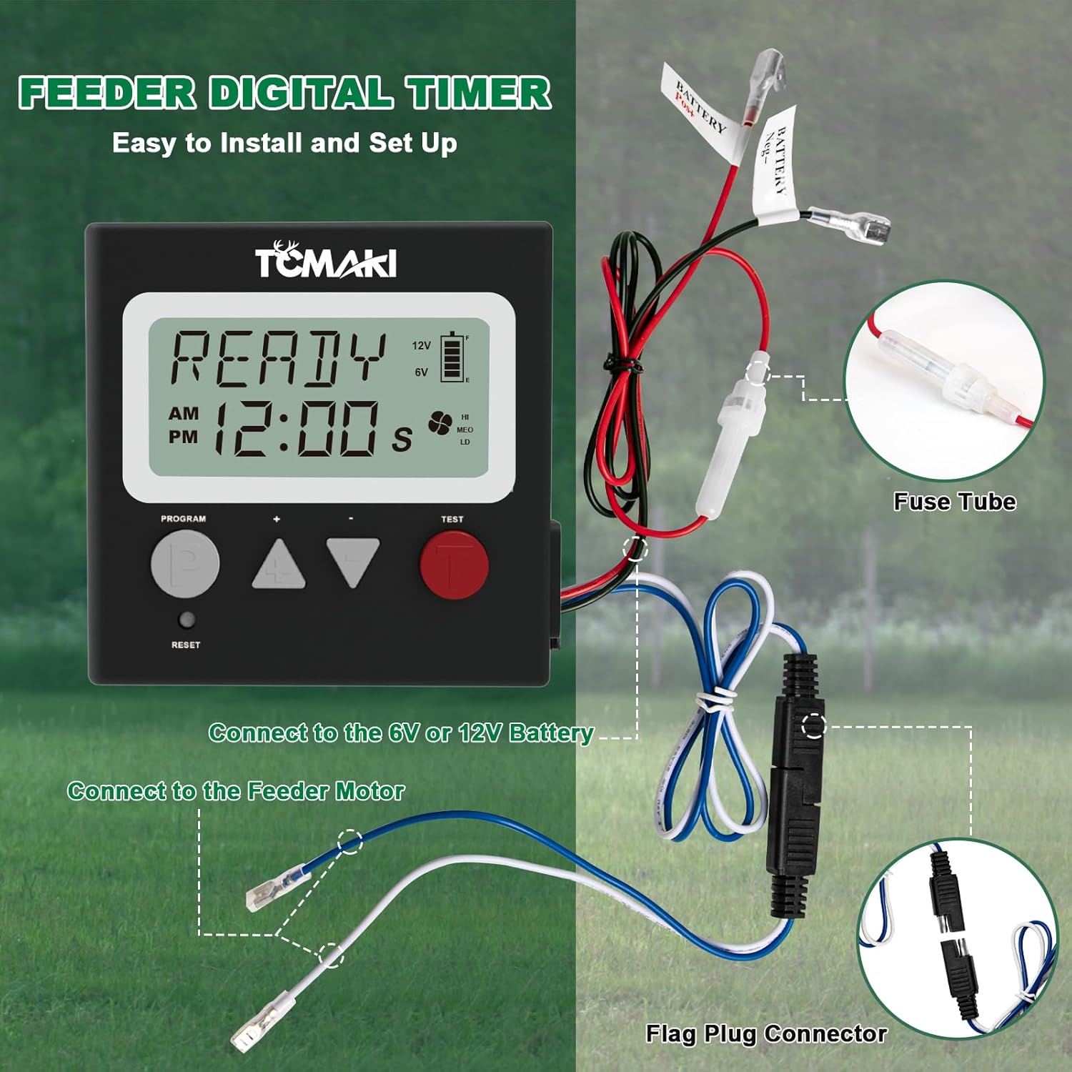 Adjustable 6V/12V Digital Timer for Deer & Goat Feeder Kit - 8 Feed Time Program, DIY Hunting Schedule - Tomaki Game Feeder Timer with Adjustable Speed & Duration