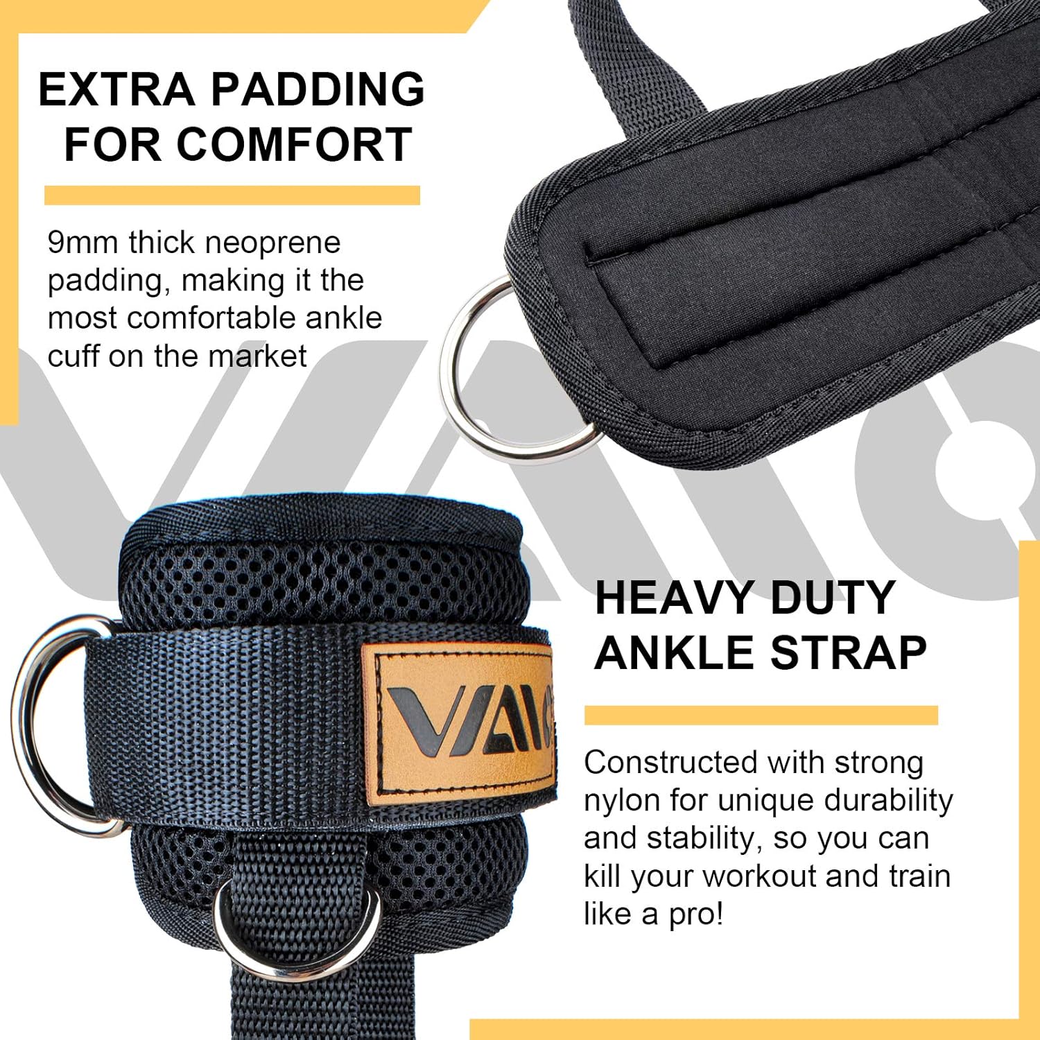 Adjustable Neoprene Ankle Straps for Cable Machines with Double D-Ring - Premium Ankle Cuffs for Abdominal Muscles, Butts, and Legs in Men & Women