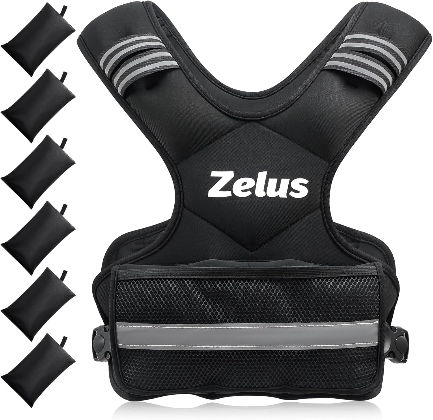 Adjustable ZELUS Weighted Vest for Men and Women | 4-32lb Vest with 6 Ironsand Weights | Home Workout Body Weight Vest for Cardio & Strength Training