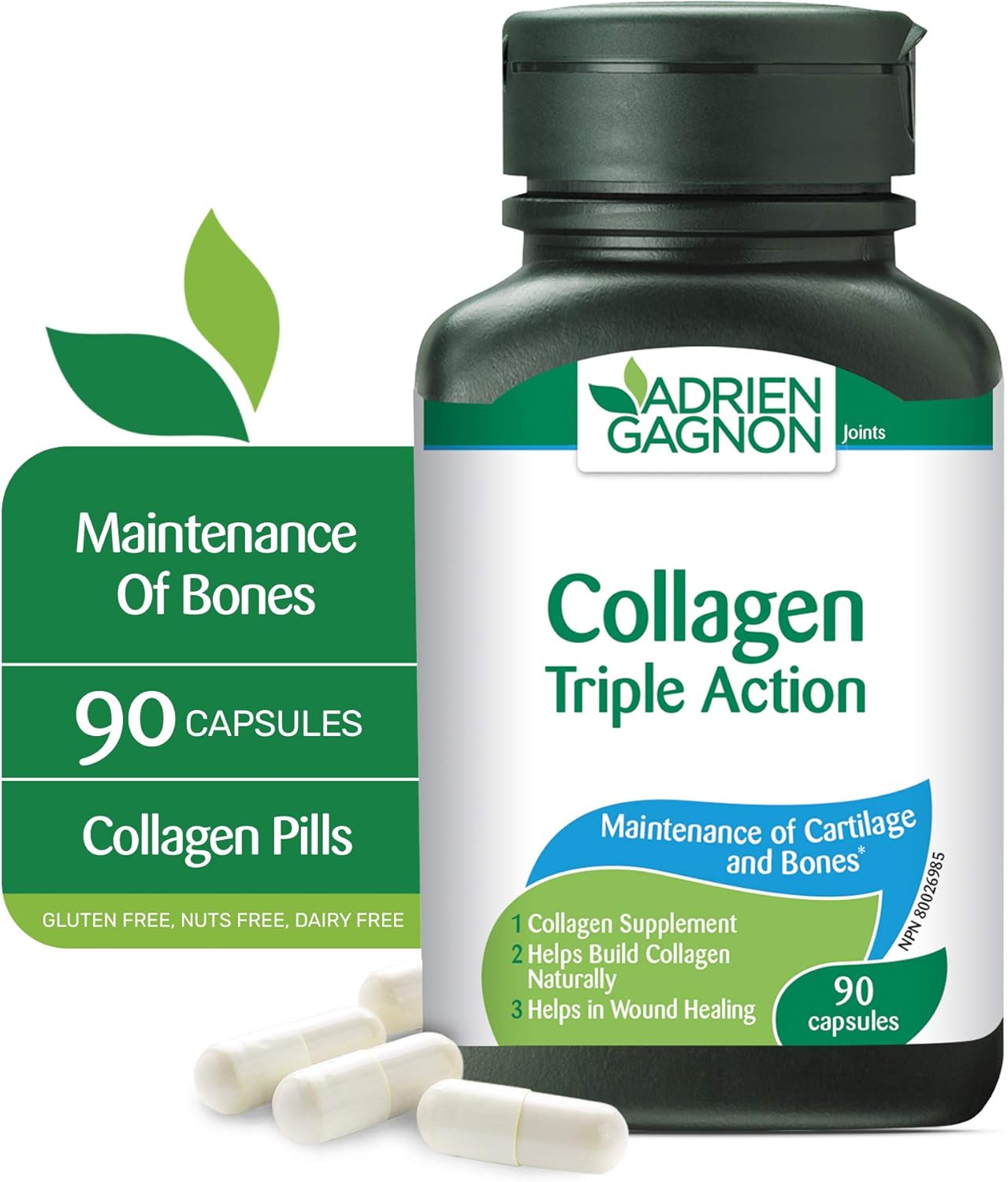 Adrien Gagnon Sante Collagen Capsules with Vitamin C and Lysine for Skin, Hair, Nails, Bones, and Joints - 90 Count