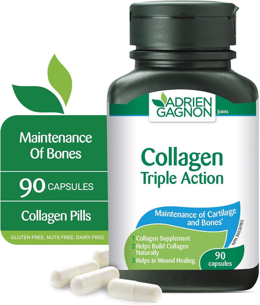 Adrien Gagnon Sante Collagen Capsules with Vitamin C and Lysine for Skin, Hair, Nails, Bones, and Joints - 90 Count
