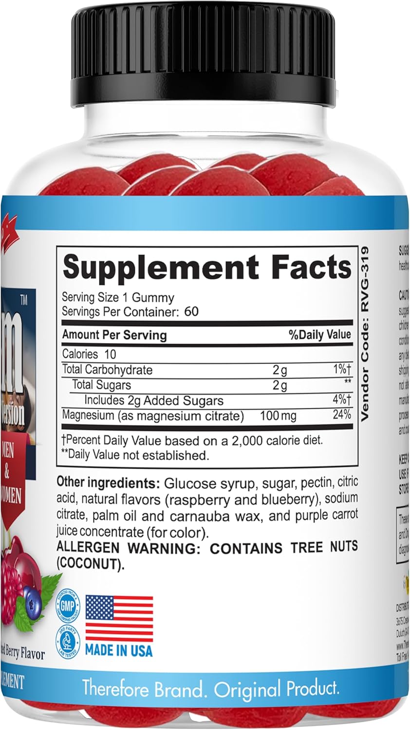 Adult Magnesium Citrate Gummies for Stress Relief, Sleep Support & Muscle Relaxation - Vegan 60 Count
