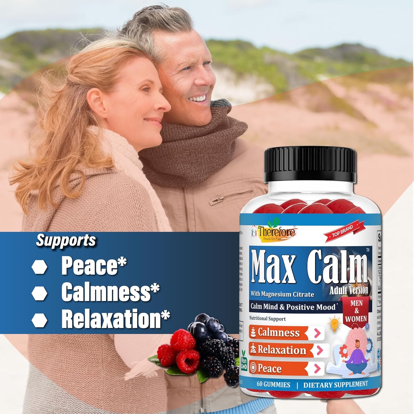 Adult Magnesium Citrate Gummies for Stress Relief, Sleep Support & Muscle Relaxation - Vegan 60 Count