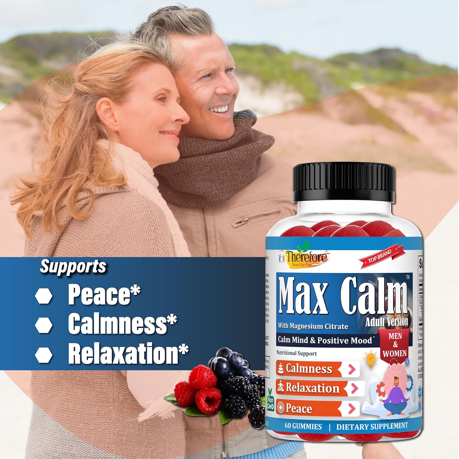 Adult Magnesium Citrate Gummies for Stress Relief, Sleep Support & Muscle Relaxation - Vegan 60 Count