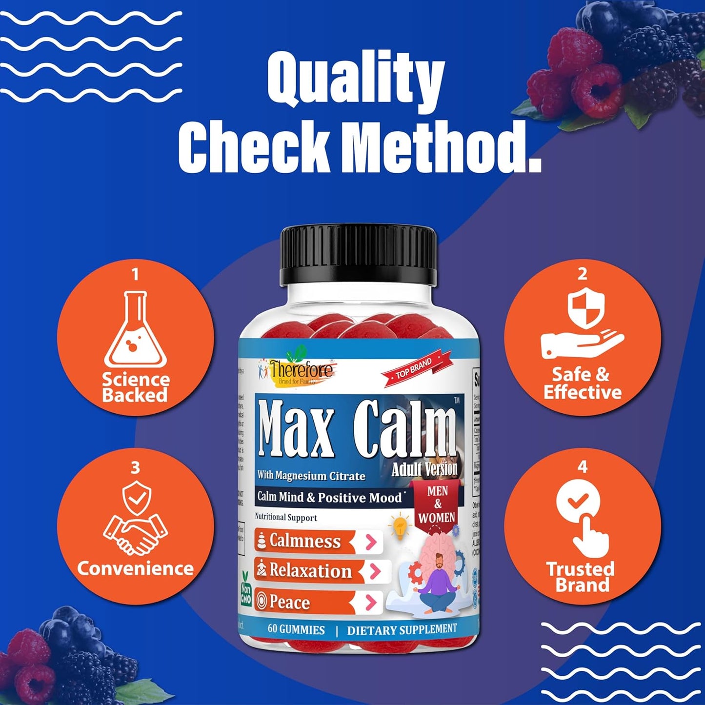 Adult Magnesium Citrate Gummies for Stress Relief, Sleep Support & Muscle Relaxation - Vegan 60 Count