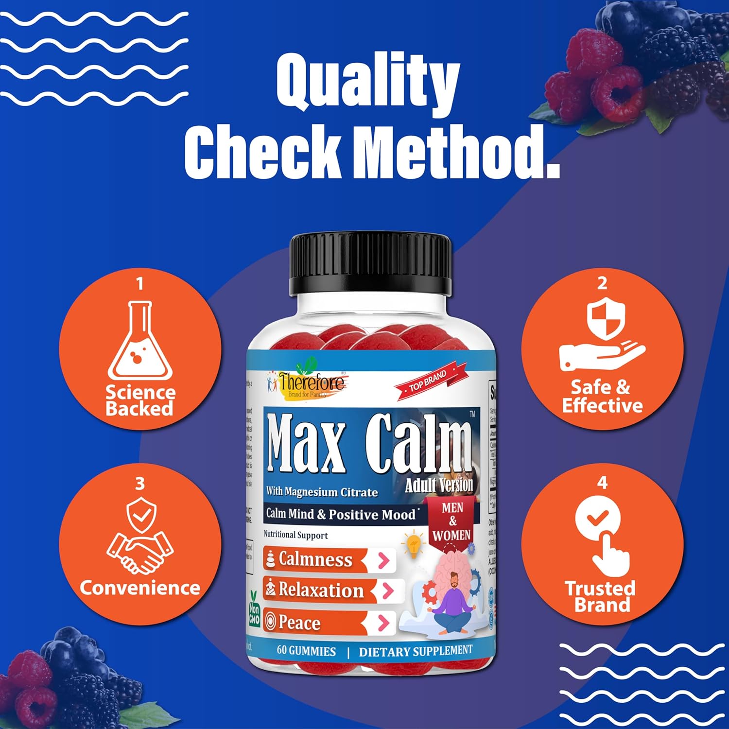 Adult Magnesium Citrate Gummies for Stress Relief, Sleep Support & Muscle Relaxation - Vegan 60 Count