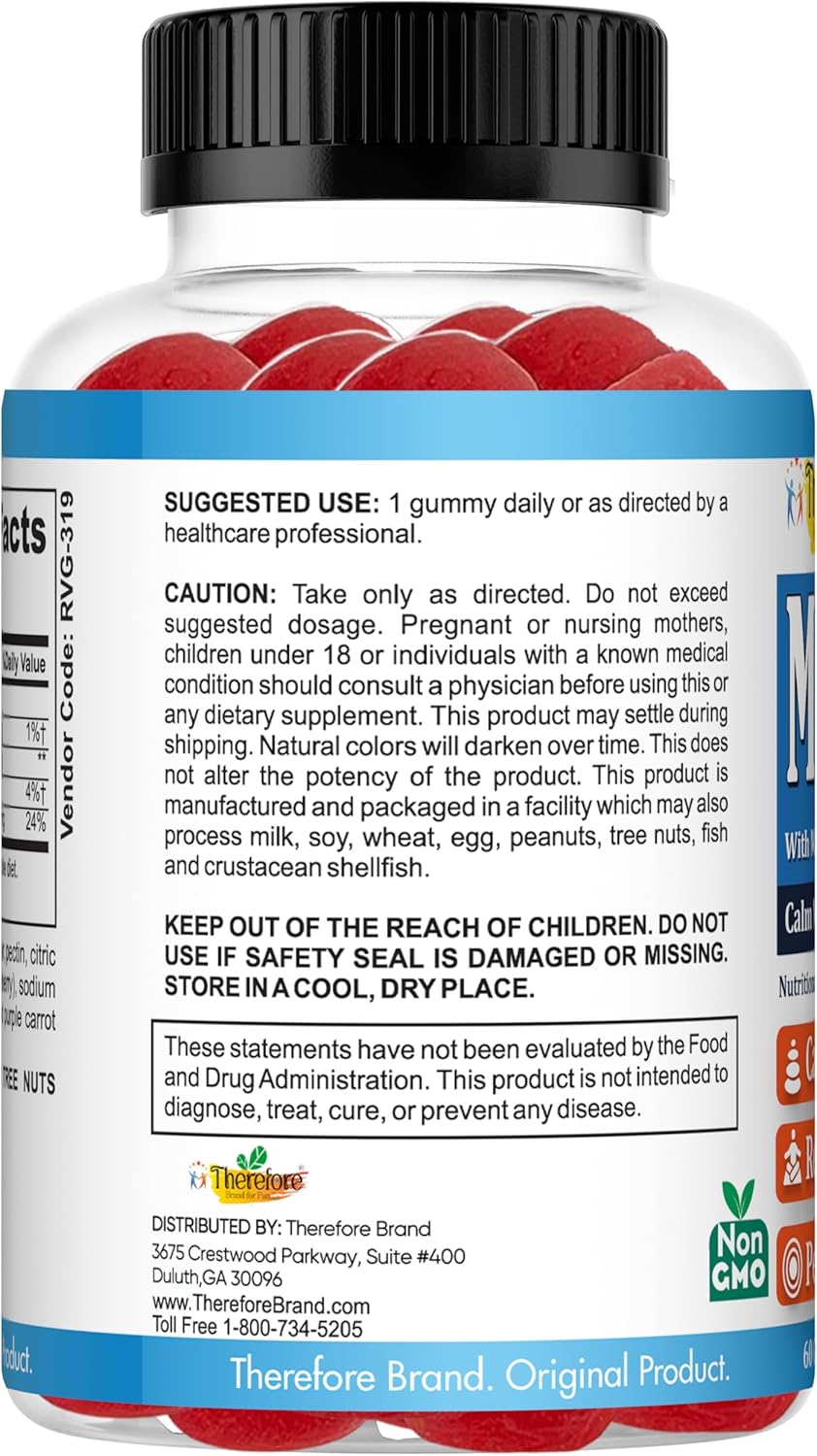 Adult Magnesium Citrate Gummies for Stress Relief, Sleep Support & Muscle Relaxation - Vegan 60 Count