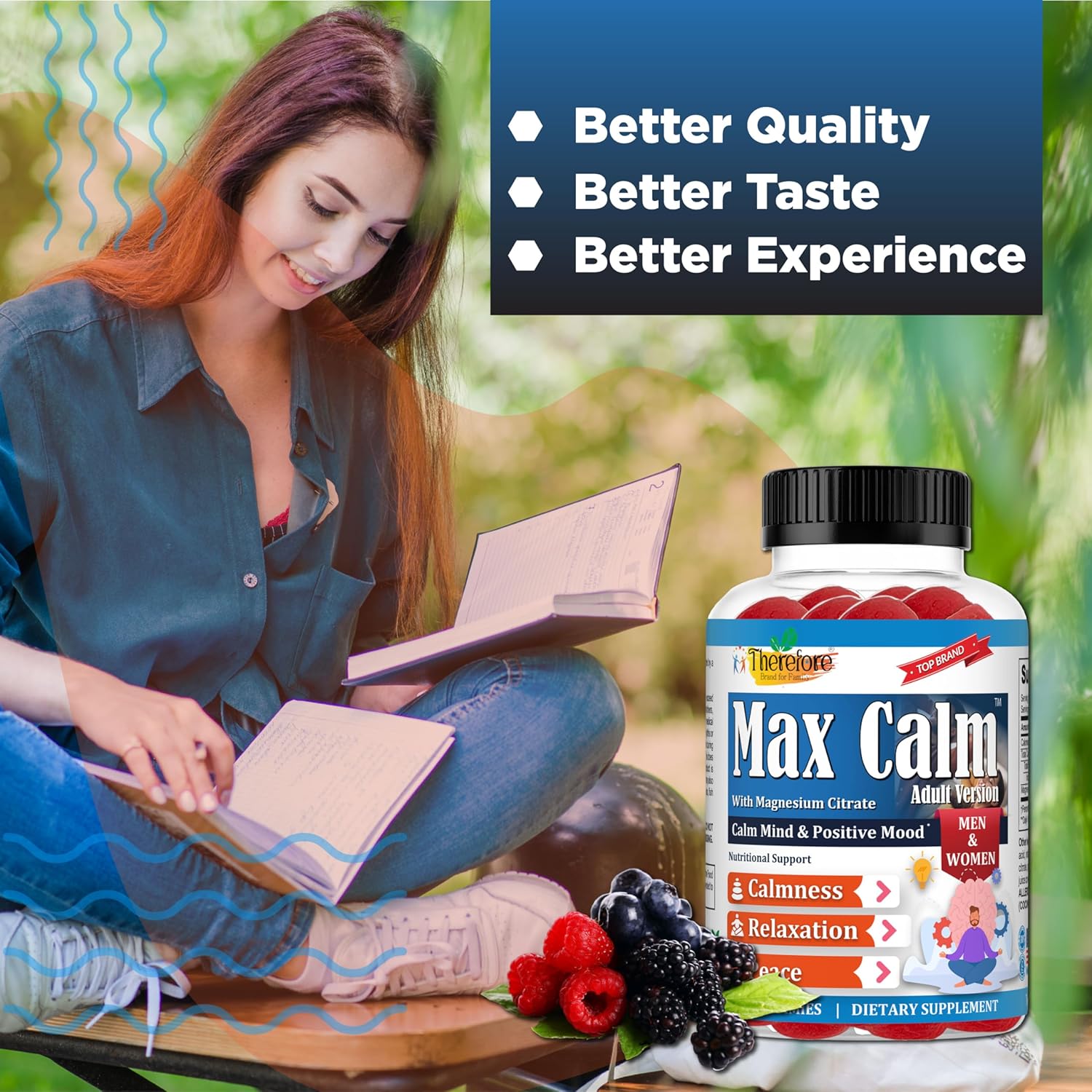 Adult Magnesium Citrate Gummies for Stress Relief, Sleep Support & Muscle Relaxation - Vegan 60 Count