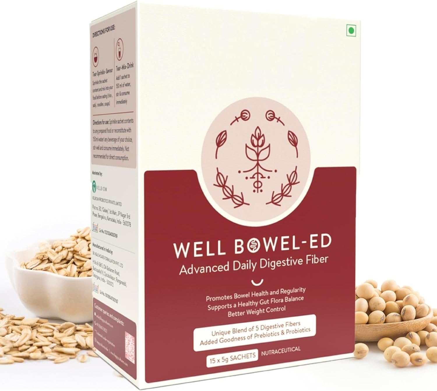 Advanced 5-Fiber Probiotics Blend for Bowel Health - Reduce Constipation, Gas, Bloating, and Support Weight Control - 15 Sachets, Unflavored