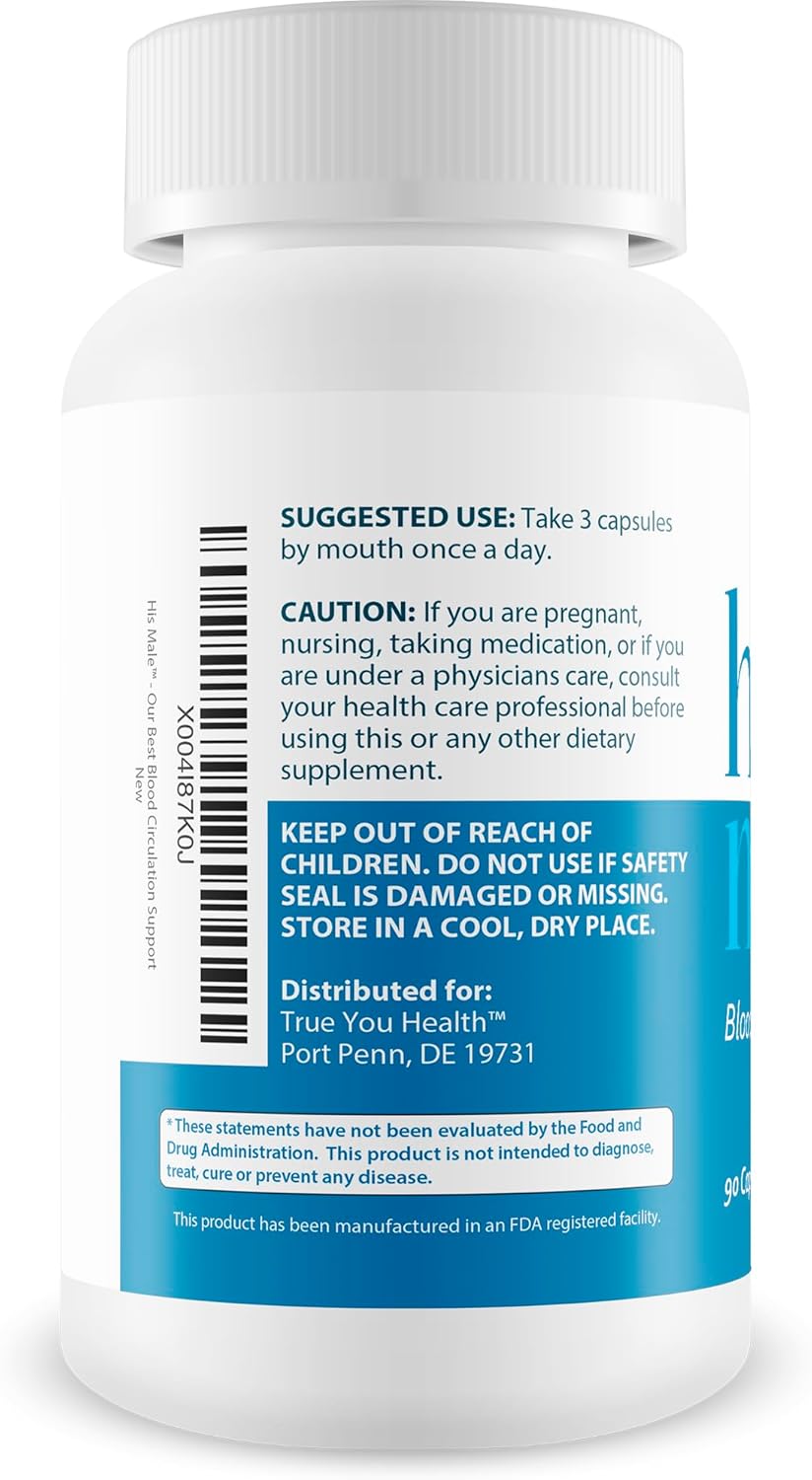 Advanced Blood Flow Supplement for Men - True You Health His Male - Improve Circulation with Best Support Supplement - Enhance Blood Flow for Men