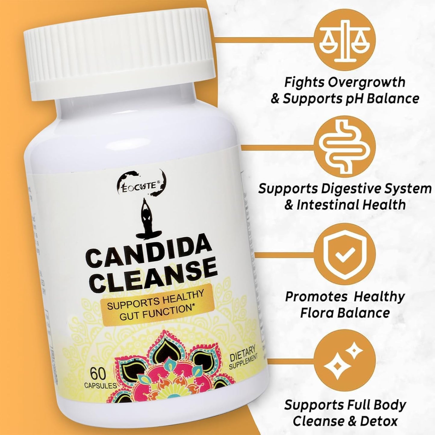 Advanced Candida Cleanse 180 Capsules - Intestinal Detox with Probiotics & Herbs - Oregano, Caprylic Acid, Black Walnut, Reishi