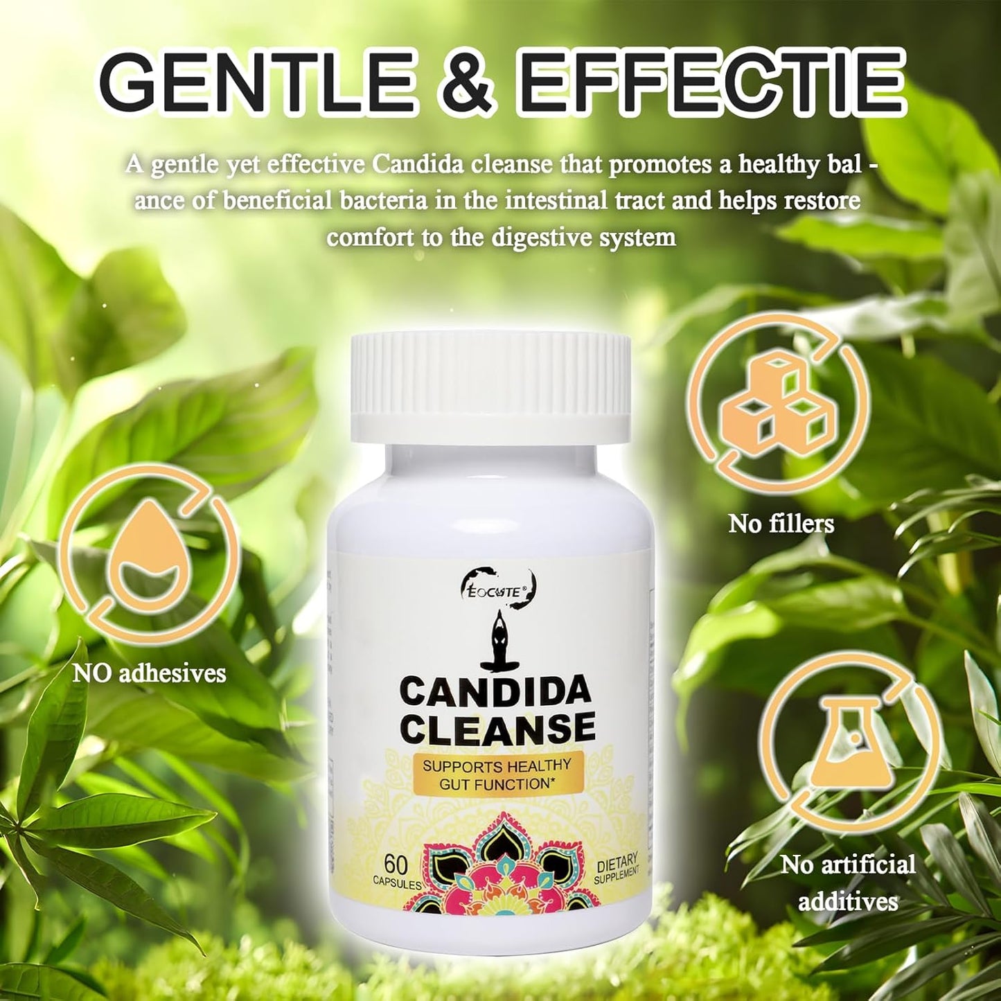 Advanced Candida Cleanse 180 Capsules - Intestinal Detox with Probiotics & Herbs - Oregano, Caprylic Acid, Black Walnut, Reishi