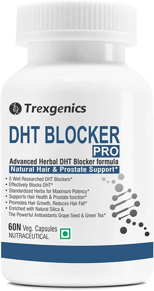 Advanced DHT Blocker Formula for Hair Fall & Prostate Health - Vegan, Non-GMO (60 Veg. Capsules)