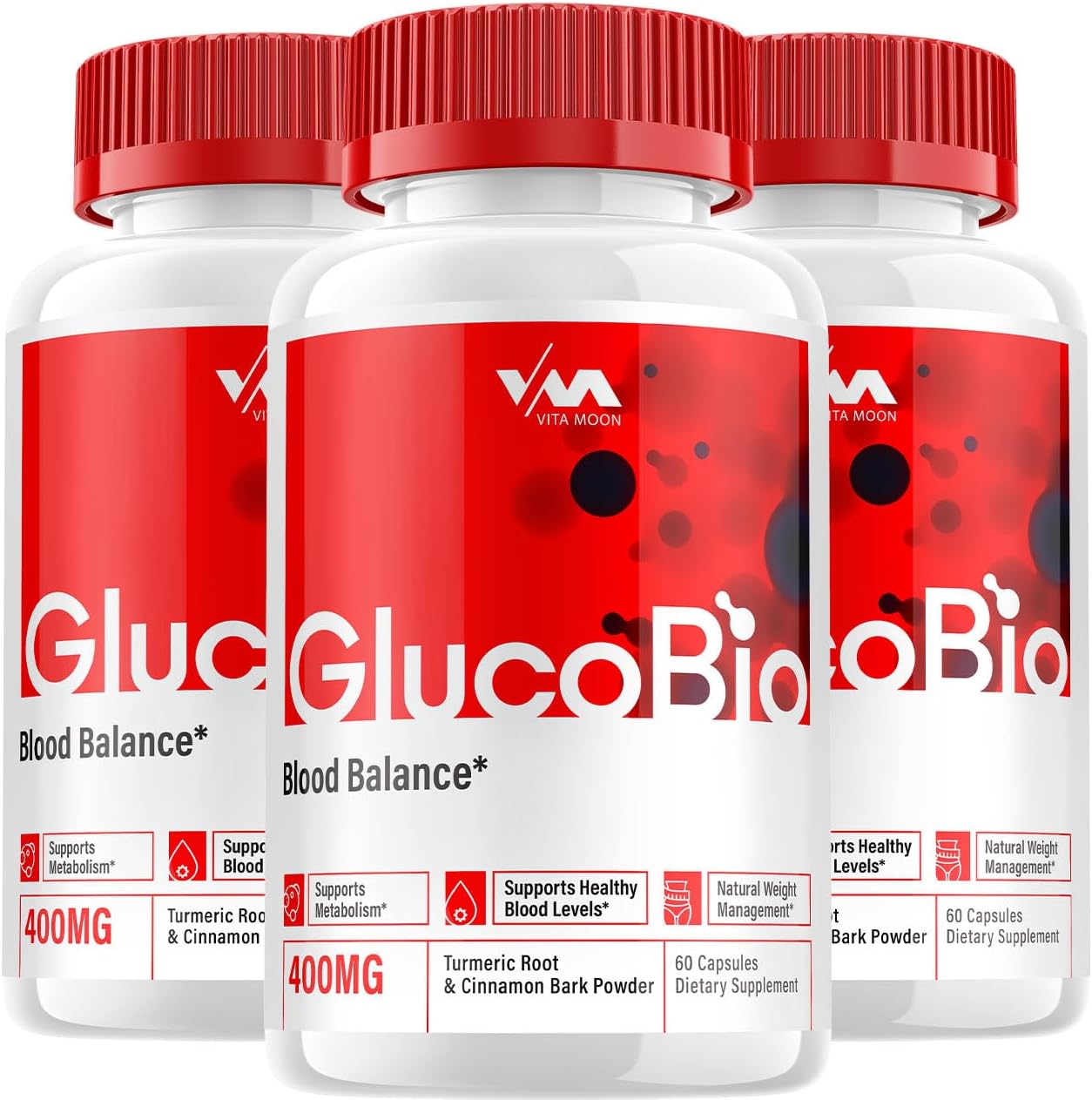 Advanced Gluco Bio Supplement (3 Pack) for Healthy Vitamin Support - Maximum Strength Formula with 180 Capsules - Reviews included