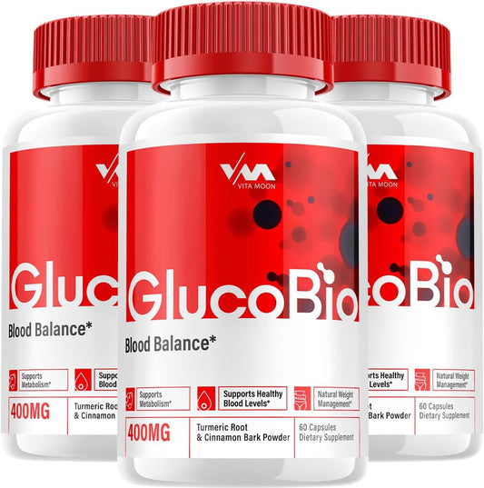 Advanced Gluco Bio Supplement (3 Pack) for Healthy Vitamin Support - Maximum Strength Formula with 180 Capsules - Reviews included