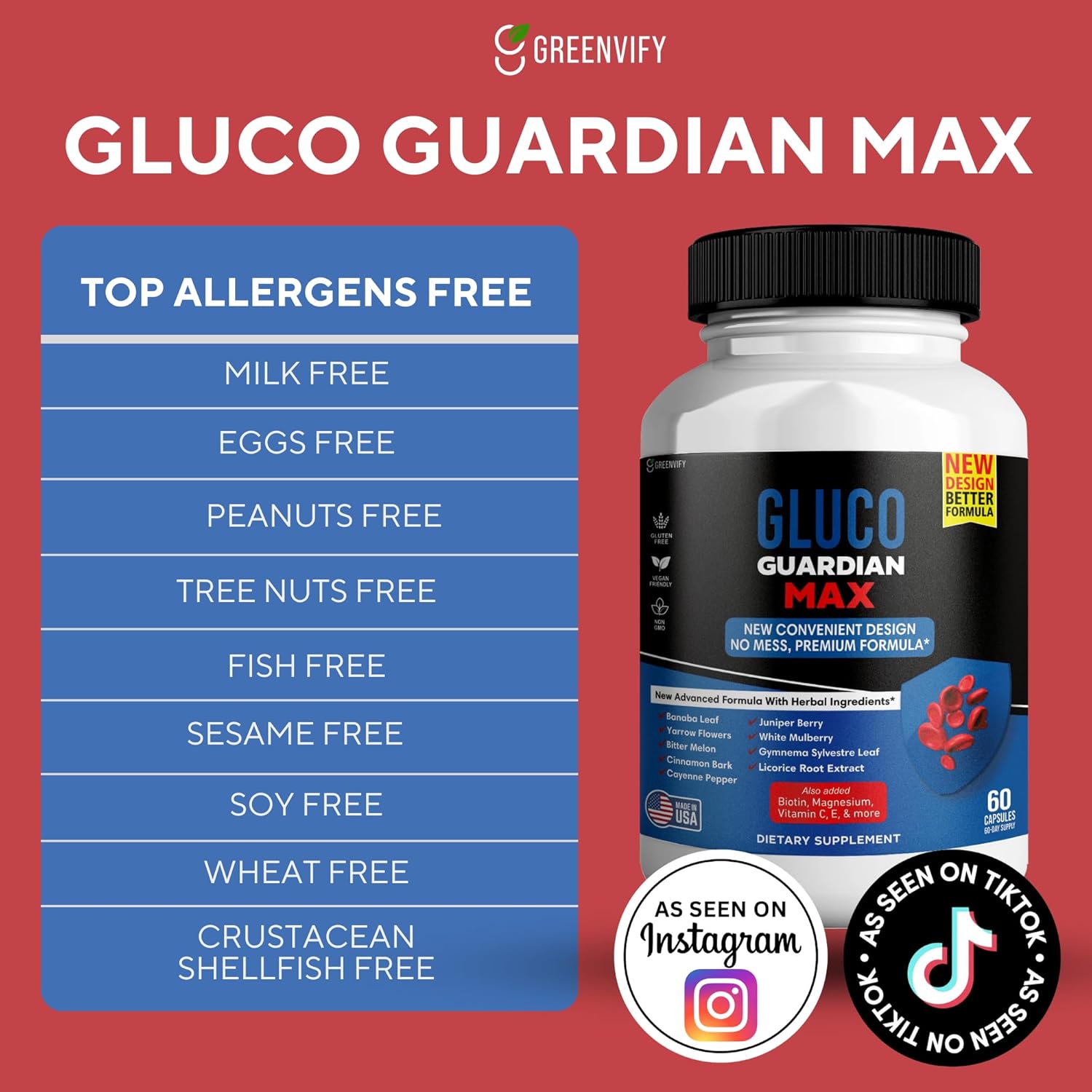Advanced Gluco Guardian Max Capsules with Magnesium, Vitamin C, Zinc, and Banaba Leaf - Non-GMO, Gluten-Free - 120 Capsules