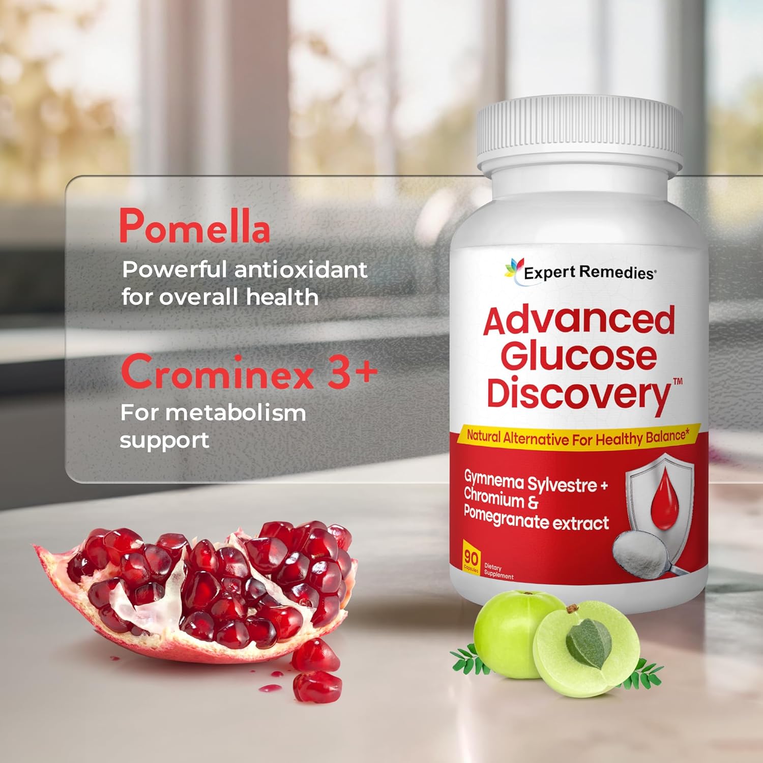 Advanced Glucose Support Supplement with Gymnema Sylvestre & Pomegranate - Non-GMO, Vegan Capsules for Metabolism Wellness