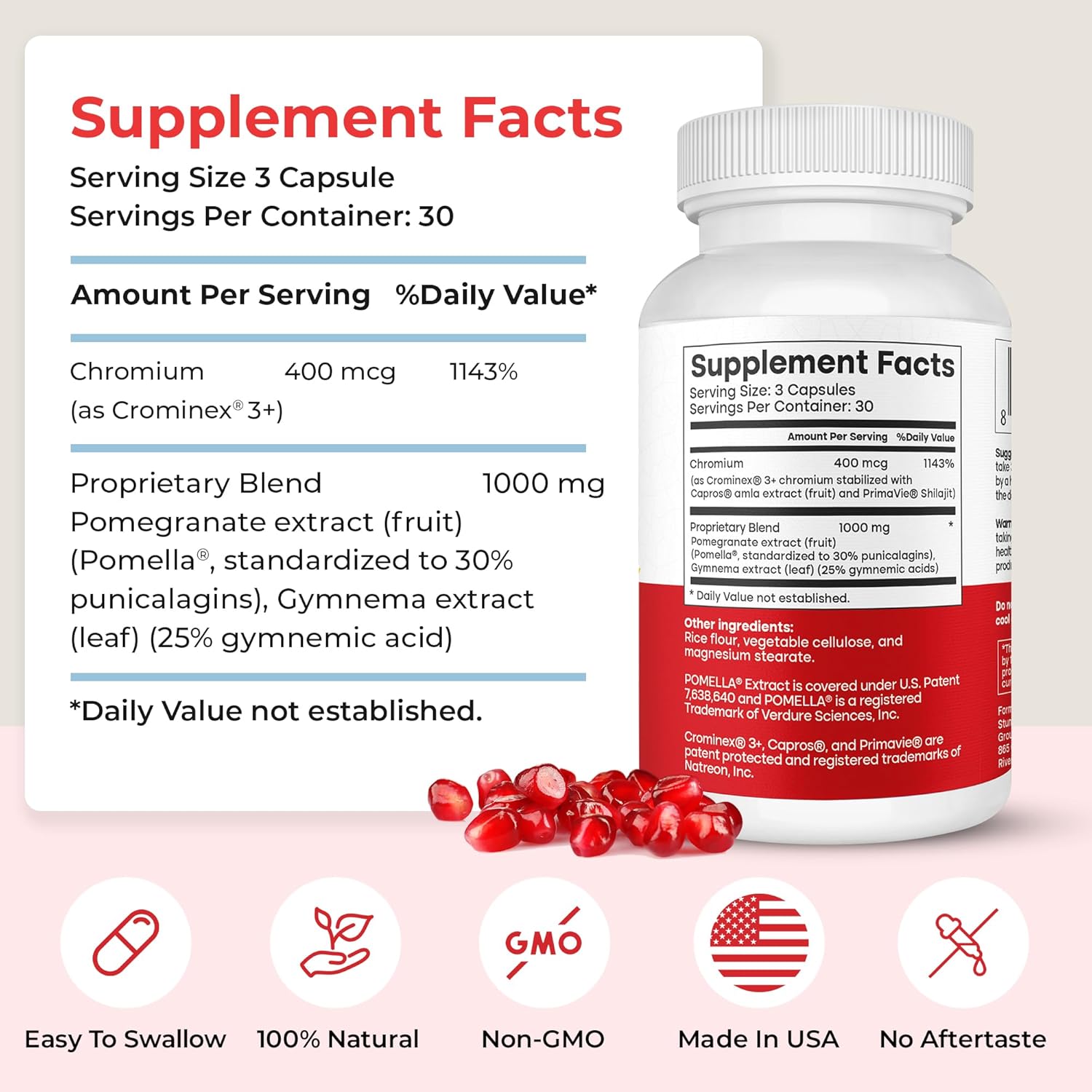 Advanced Glucose Support Supplement with Gymnema Sylvestre & Pomegranate - Non-GMO, Vegan Capsules for Metabolism Wellness