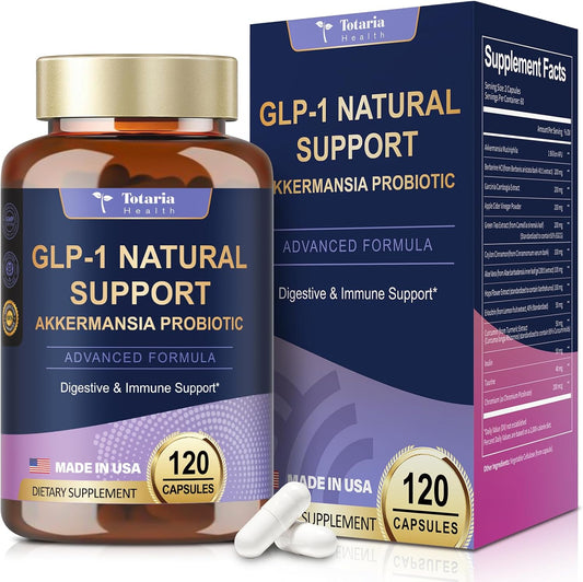 Advanced Gut Health Supplement with Totaria GLP-1 Probiotic, Akkermansia, Curcumin, Inulin, Taurine, Chromium - 120 Capsules for Men & Women
