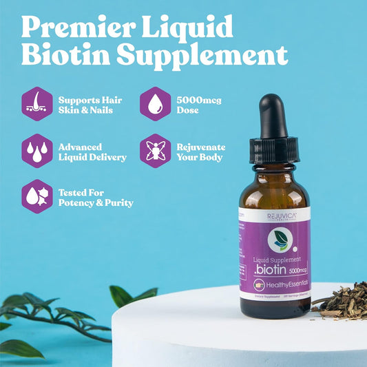 Advanced Liquid Biotin Supplement - 5000mcg for Hair Skin & Nails - Rejuvica Health Healthy Essentials