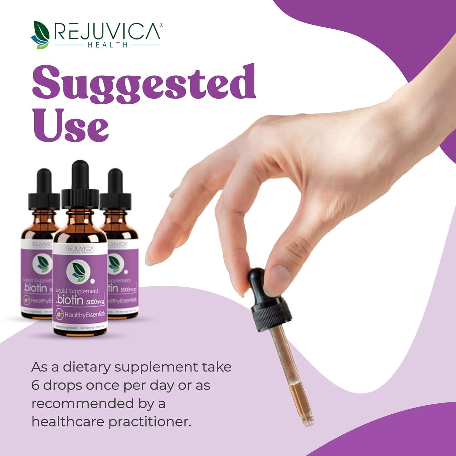 Advanced Liquid Biotin Supplement - 5000mcg for Hair Skin & Nails - Rejuvica Health Healthy Essentials