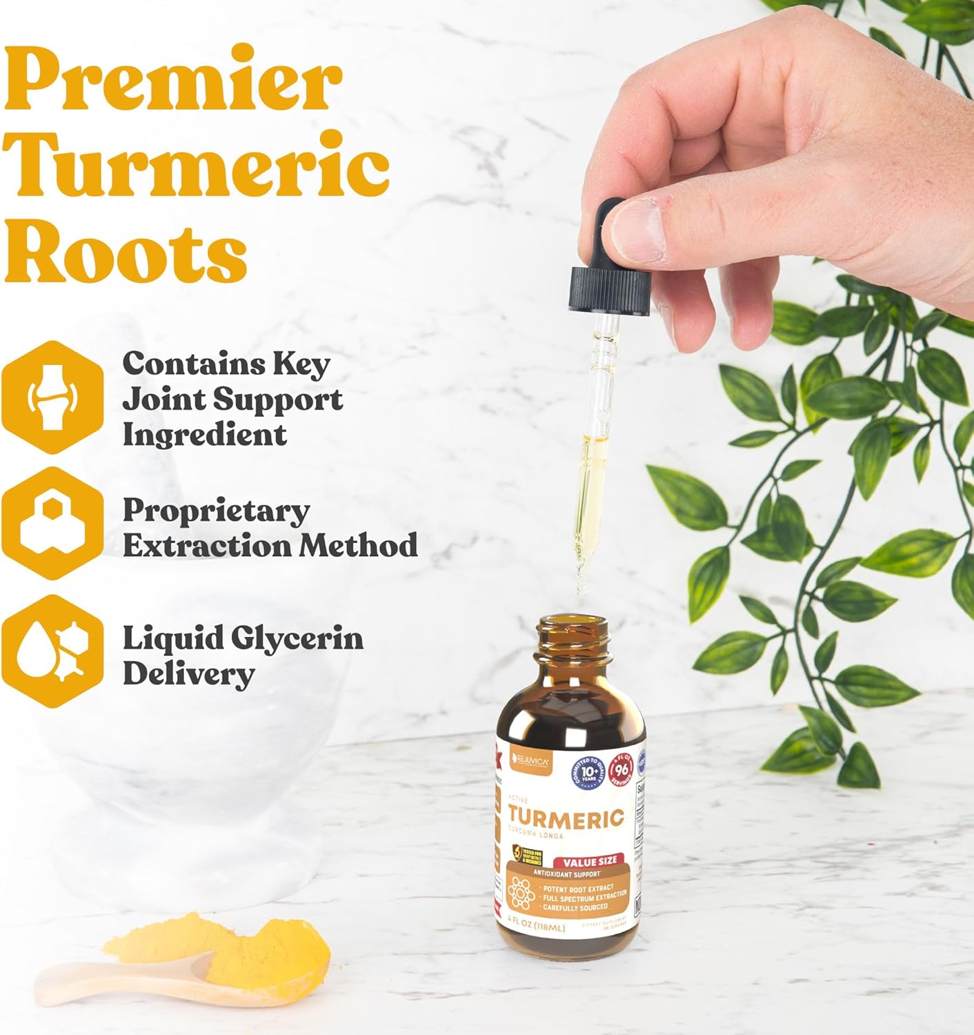Advanced Liquid Turmeric Supplement with Curcumin - Pure Turmeric Roots Extract - Rejuvica Health Formula for Active Living
