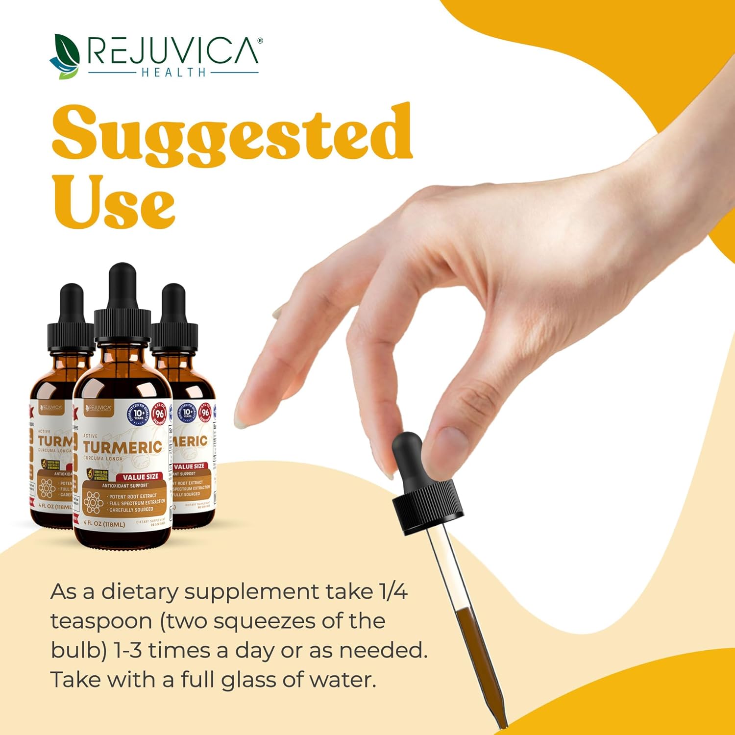 Advanced Liquid Turmeric Supplement with Curcumin - Pure Turmeric Roots Extract - Rejuvica Health Formula for Active Living
