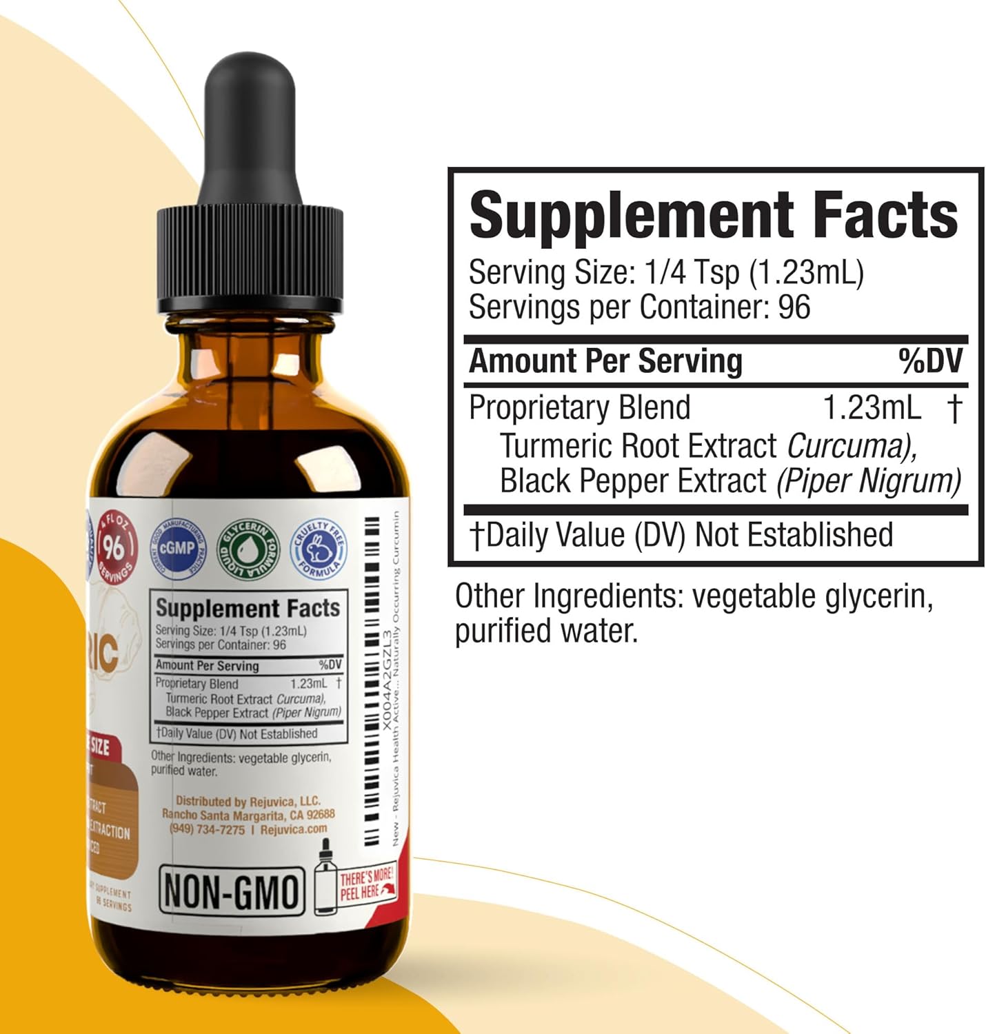 Advanced Liquid Turmeric Supplement with Curcumin - Pure Turmeric Roots Extract - Rejuvica Health Formula for Active Living