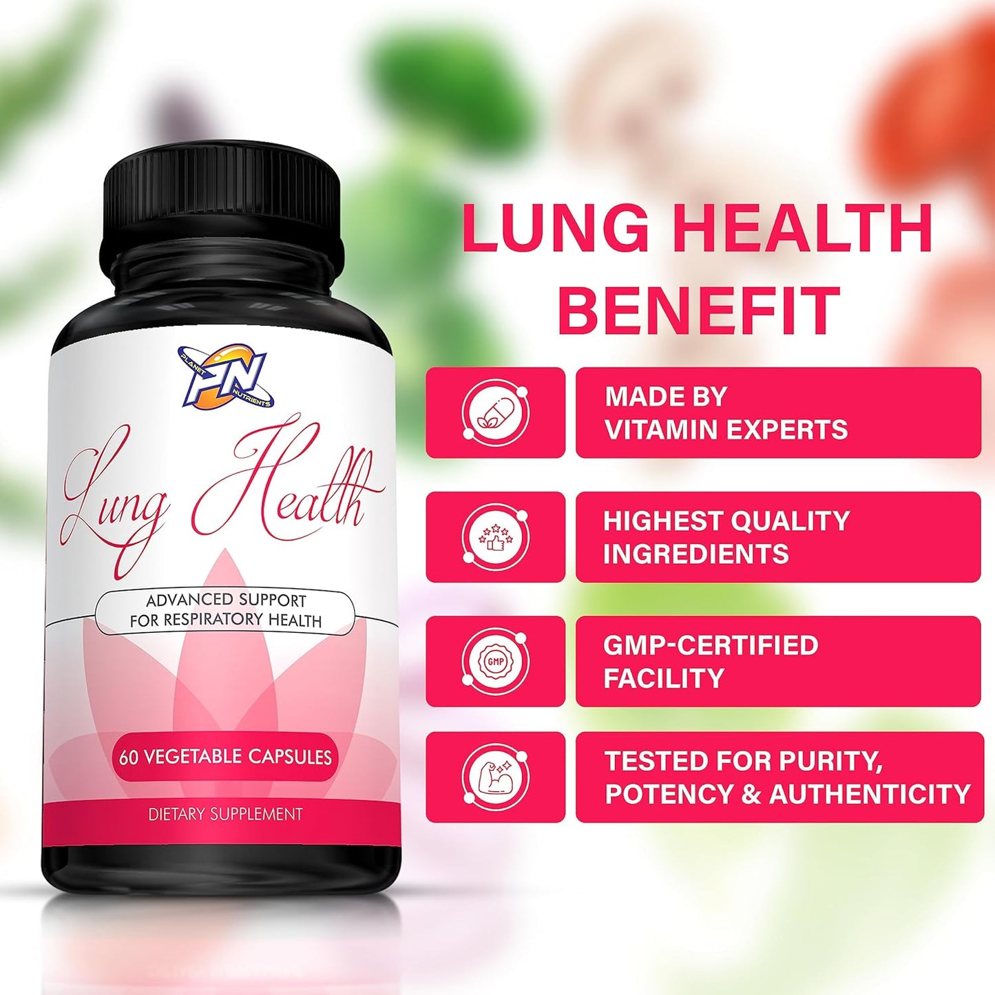 Advanced Respiratory Support Capsules - 60 Vegetable Capsules for Lung Health - Planet Nutrients - 60 Counts