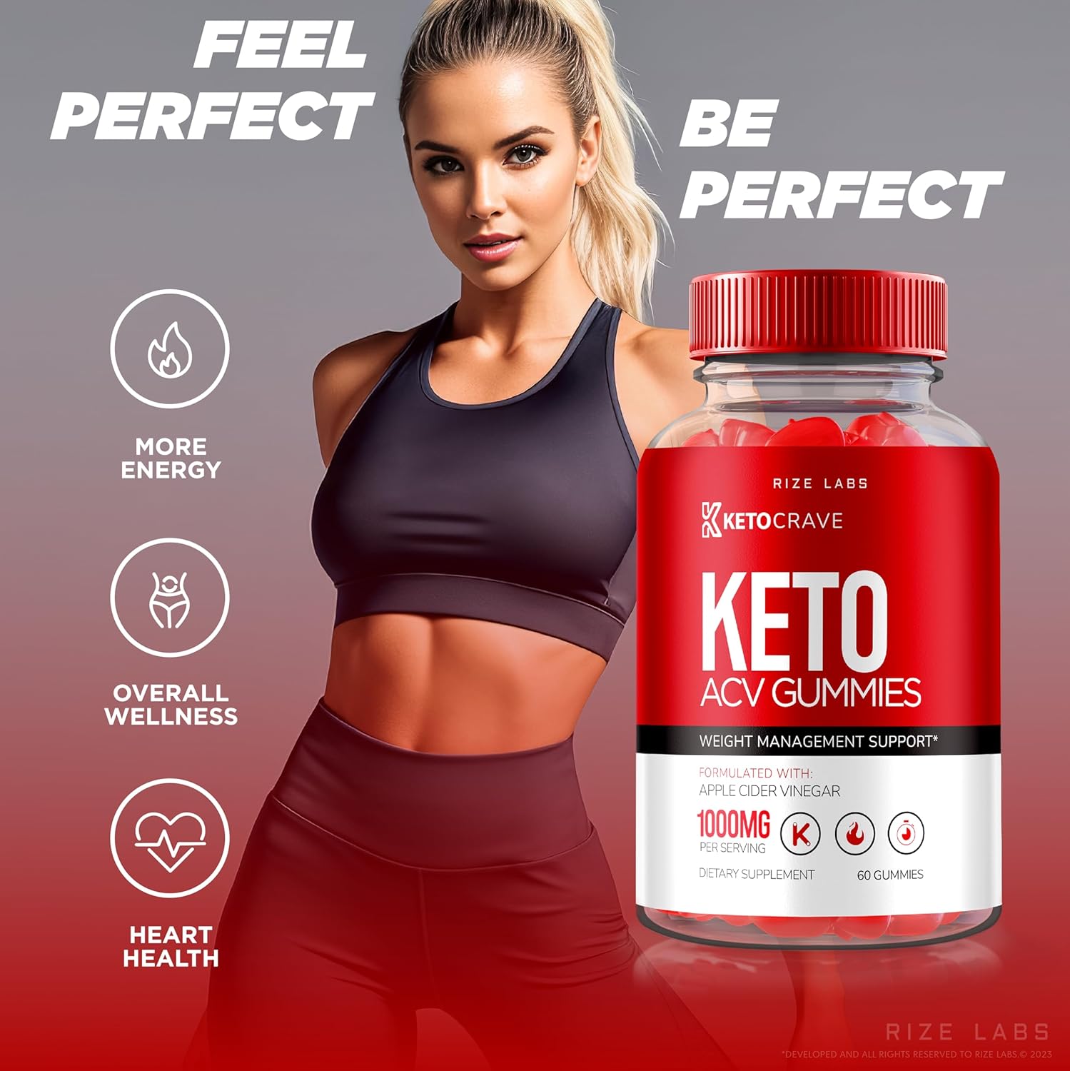 Advanced  Slimming Formula  Keto Gummies with ACV - Rize Labs Maximum Strength Supplement for Cravings - 60 Gummies