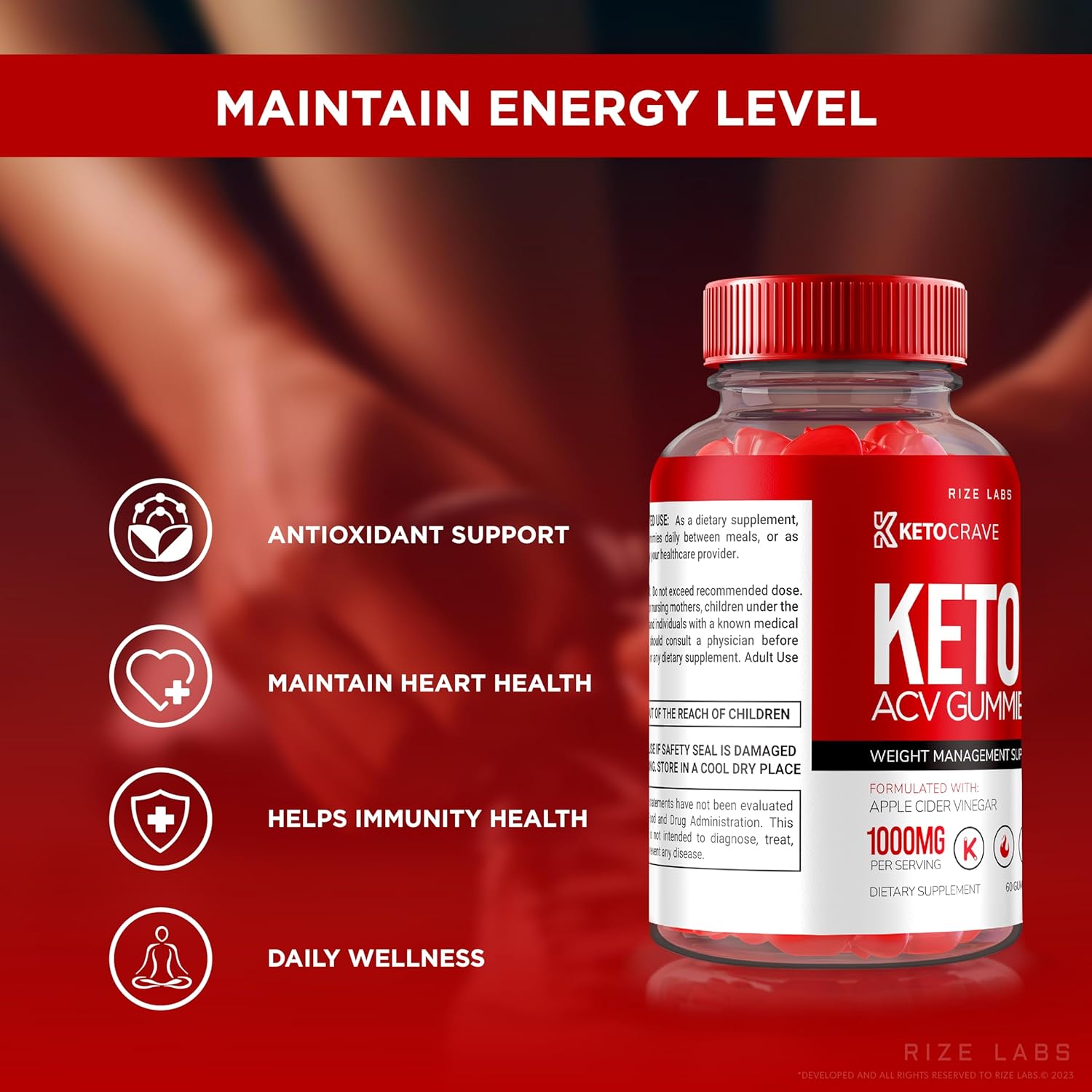 Advanced  Slimming Formula  Keto Gummies with ACV - Rize Labs Maximum Strength Supplement for Cravings - 60 Gummies