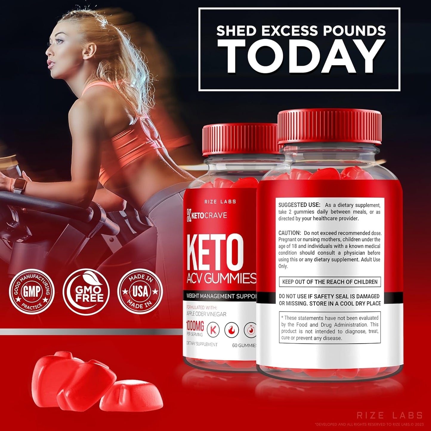 Advanced  Slimming Formula  Keto Gummies with ACV - Rize Labs Maximum Strength Supplement for Cravings - 60 Gummies