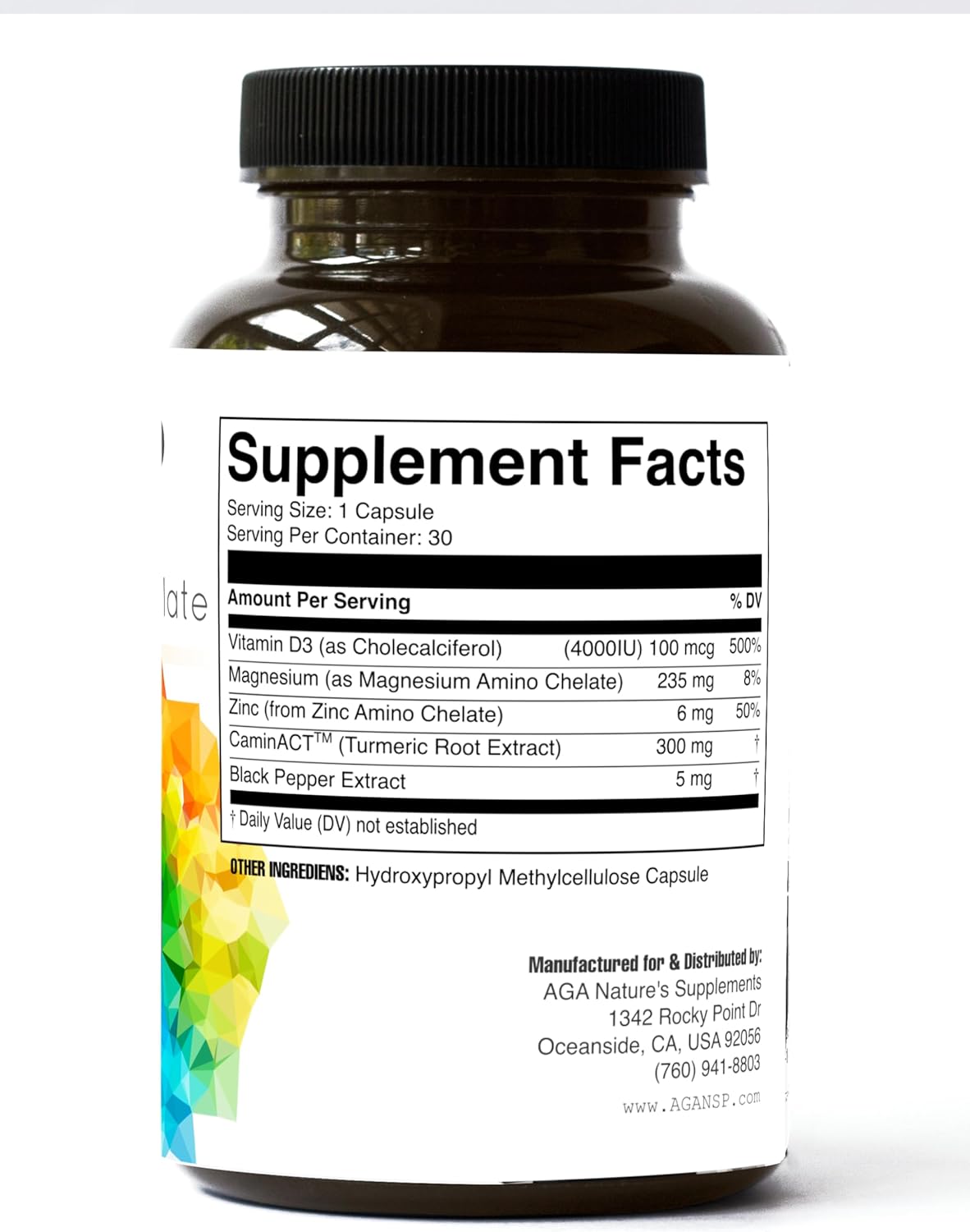 AGA Nature's Turmeric Extract Capsules with Magnesium Amino Chelate - 30 Count
