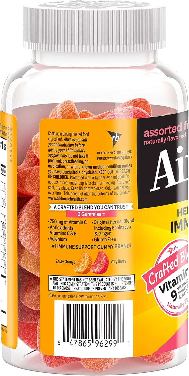 Airborne Vitamin C 750mg Gummies - 63 Count, Gluten-Free Immune Support with Vitamins C E, Selenium - Pack of 2