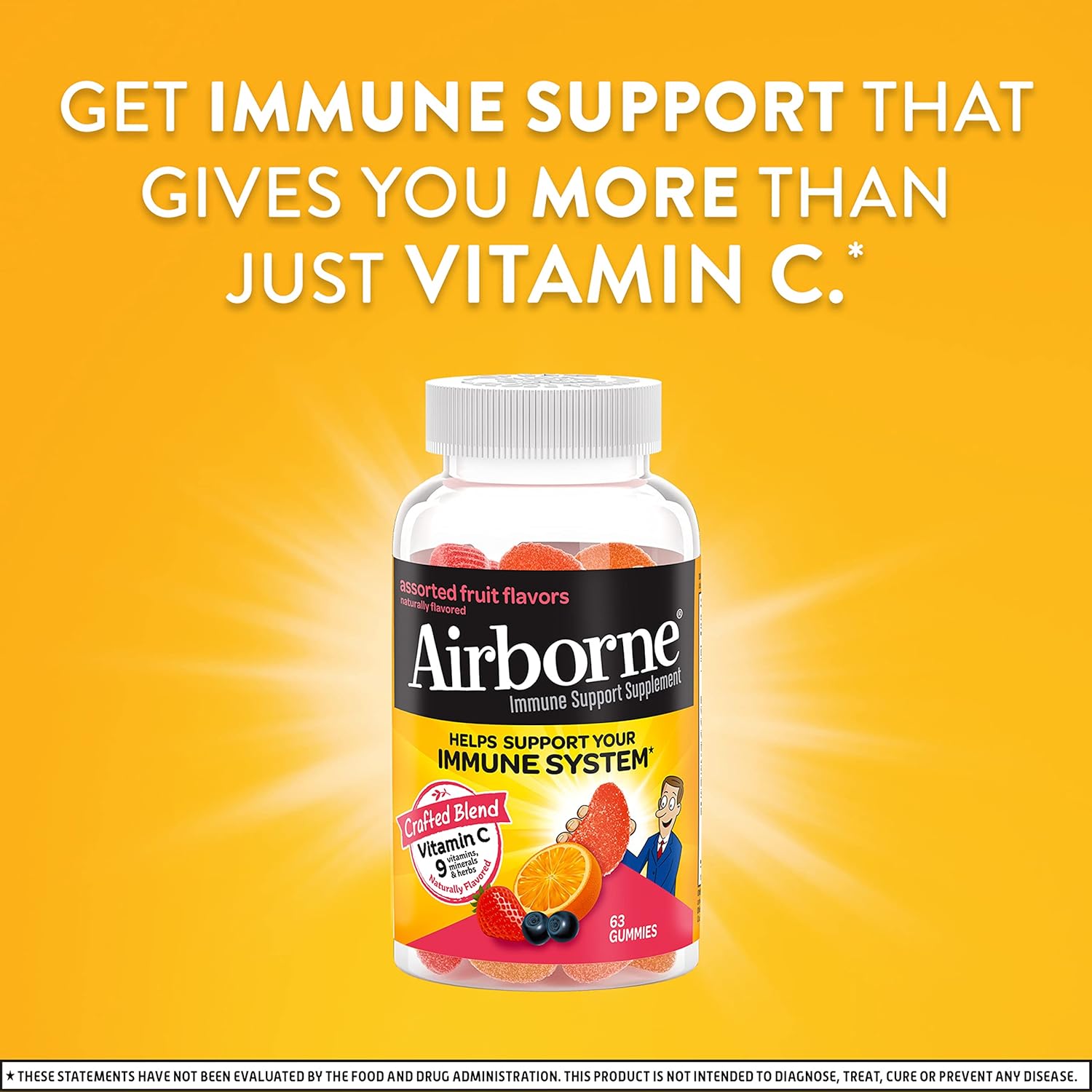 Airborne Vitamin C 750mg Gummies - 63 Count, Gluten-Free Immune Support with Vitamins C E, Selenium - Pack of 2