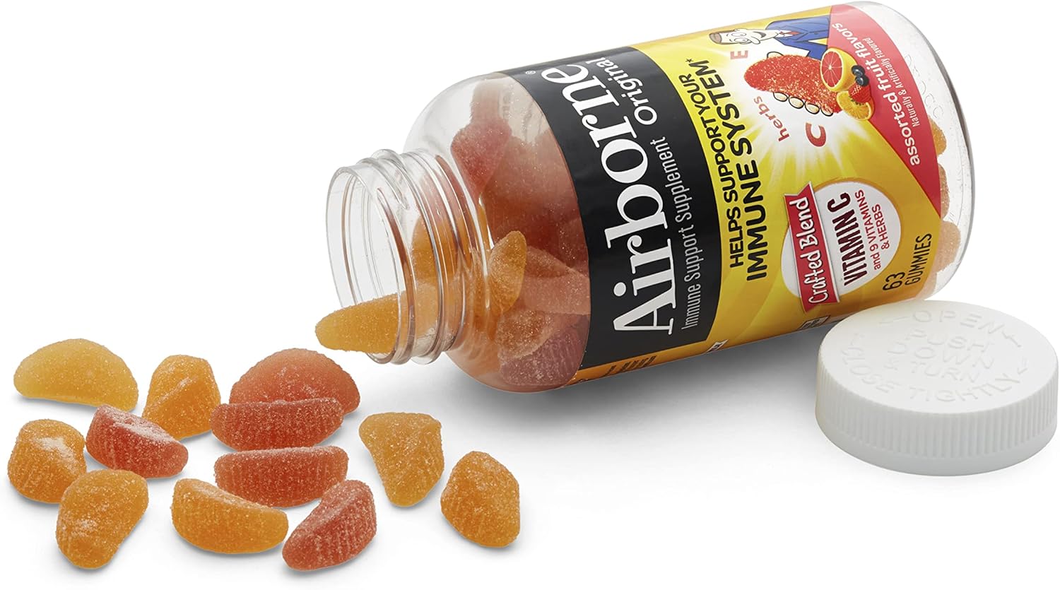 Airborne Vitamin C 750mg Gummies - 63 Count, Gluten-Free Immune Support with Vitamins C E, Selenium - Pack of 2