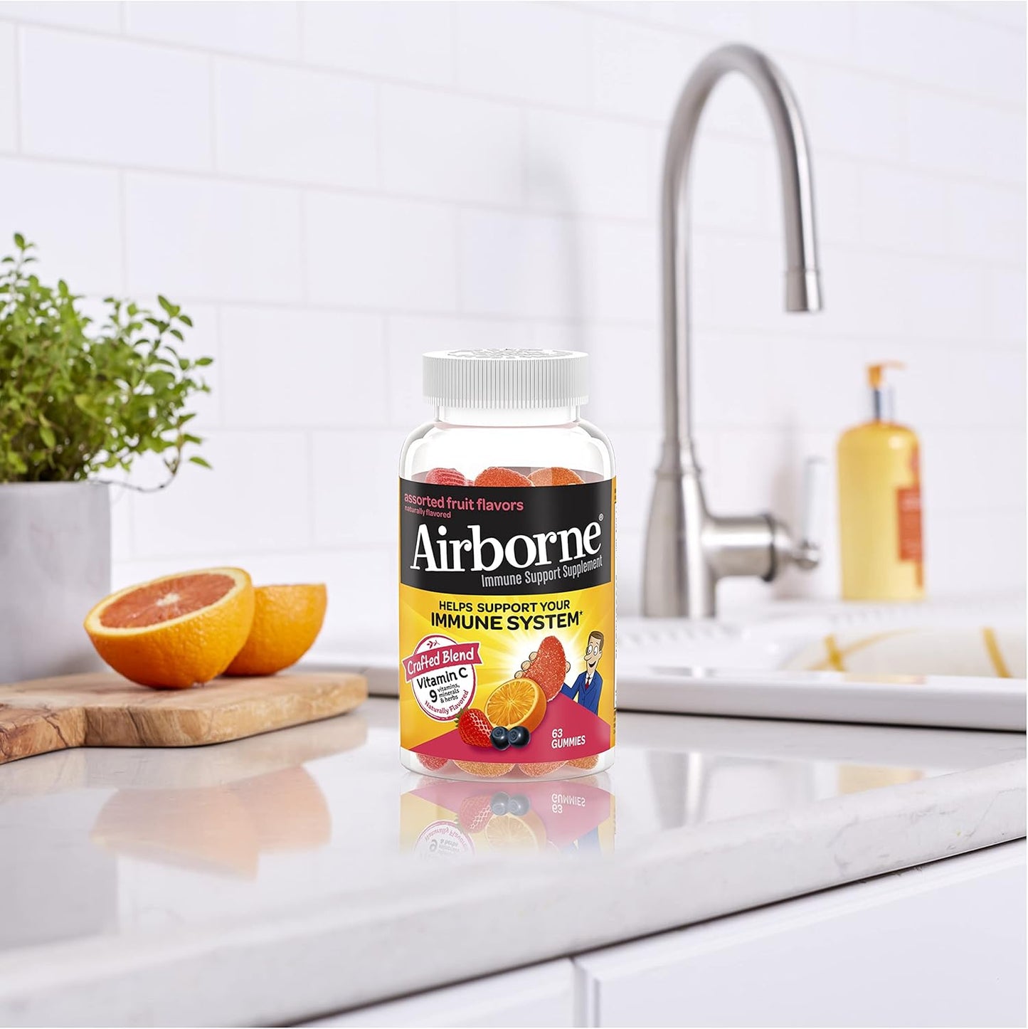 Airborne Vitamin C 750mg Gummies - 63 Count, Gluten-Free Immune Support with Vitamins C E, Selenium - Pack of 2