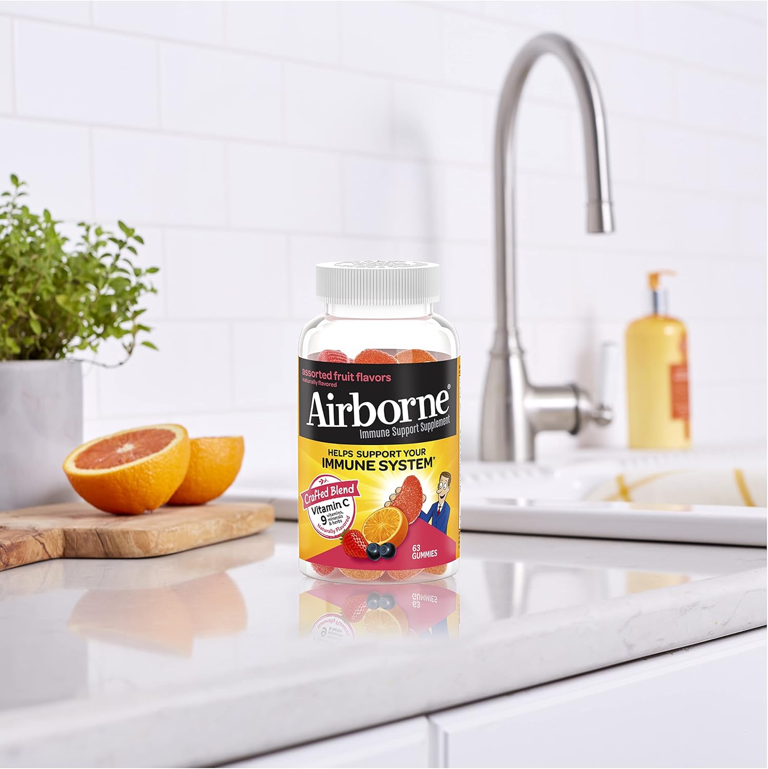 Airborne Vitamin C 750mg Gummies - 63 Count, Gluten-Free Immune Support with Vitamins C E, Selenium - Pack of 2