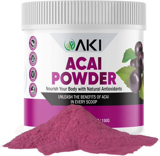 AKI ORGANIC Acai Powder - Rich in Vitamins & Nutrients - Ideal for Smoothies - Non-GMO, Vegan & Gluten Free - 5.30oz/150g