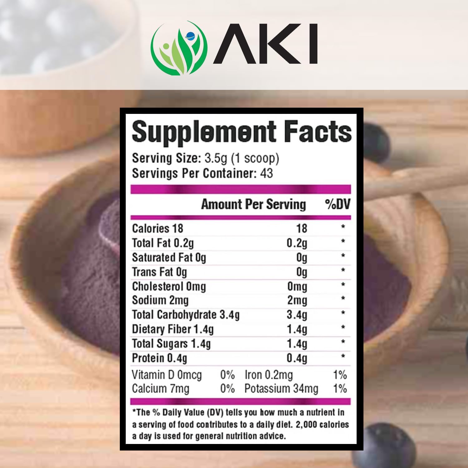 AKI ORGANIC Acai Powder - Rich in Vitamins & Nutrients - Ideal for Smoothies - Non-GMO, Vegan & Gluten Free - 5.30oz/150g
