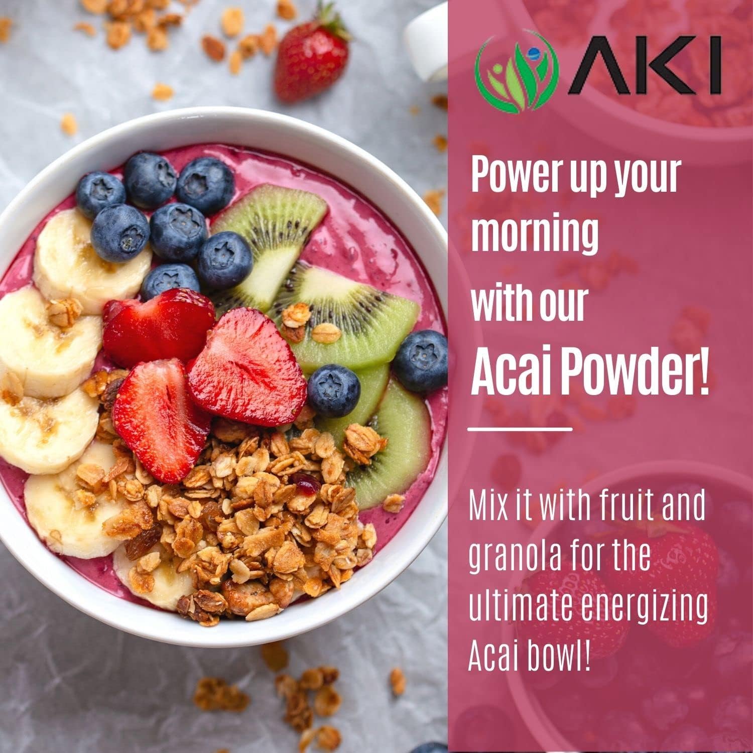AKI ORGANIC Acai Powder - Rich in Vitamins & Nutrients - Ideal for Smoothies - Non-GMO, Vegan & Gluten Free - 5.30oz/150g