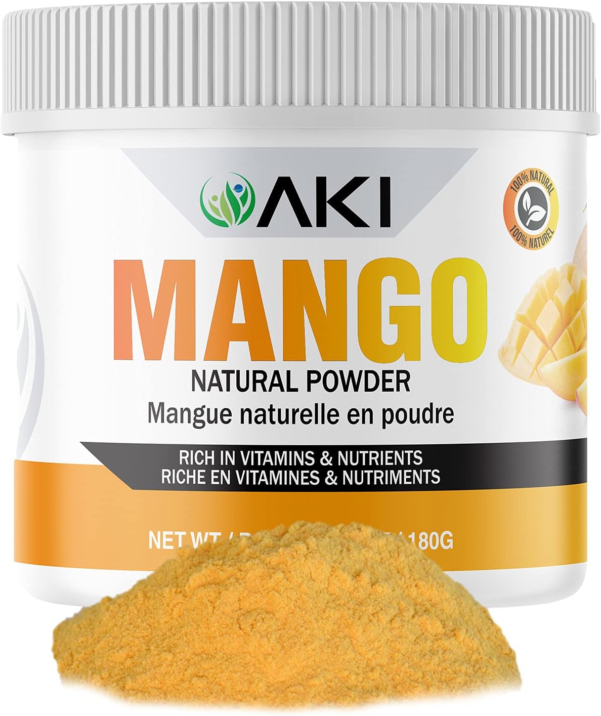 AKI ORGANIC Mango Extract Powder - 6.34oz/180g - High in Vitamin C - Ideal for Protein Smoothies, Sorbet, Juice & Ice Cream